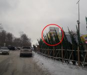 Новогодние ёлки у «Астора» в Бердске загораживают дорожный знак